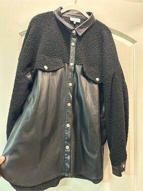 AGOA Black Faux Leather & Sherpa Shacket